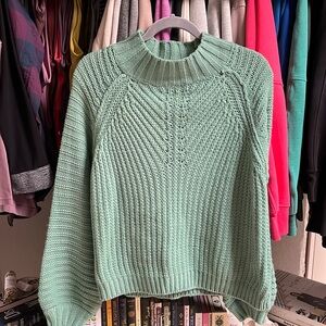 Mint green knit sweater, bell sleeves,  size medium